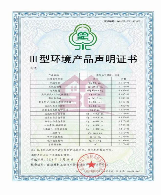 III型環(huán)境產品聲明證書